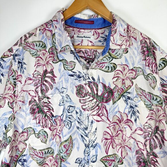 Tommy Bahama Extra Large Reverse Print Camp Shirt Tencel Cotton Tropical Leaf - Picture 2 of 13